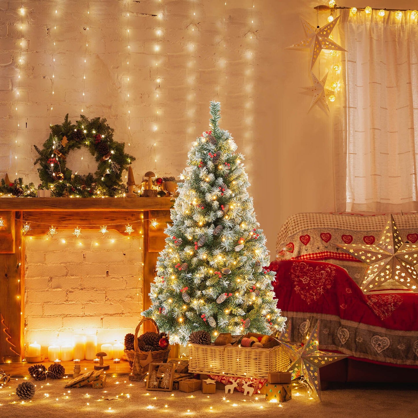 Hinged Christmas Tree with PVC Branch Tips and Warm White LED Lights-9 ft