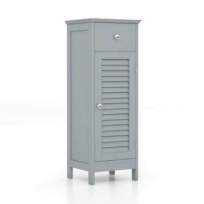 Woodern Bathroom Floor Storage Cabinet with Drawer and Shutter Door-Gray