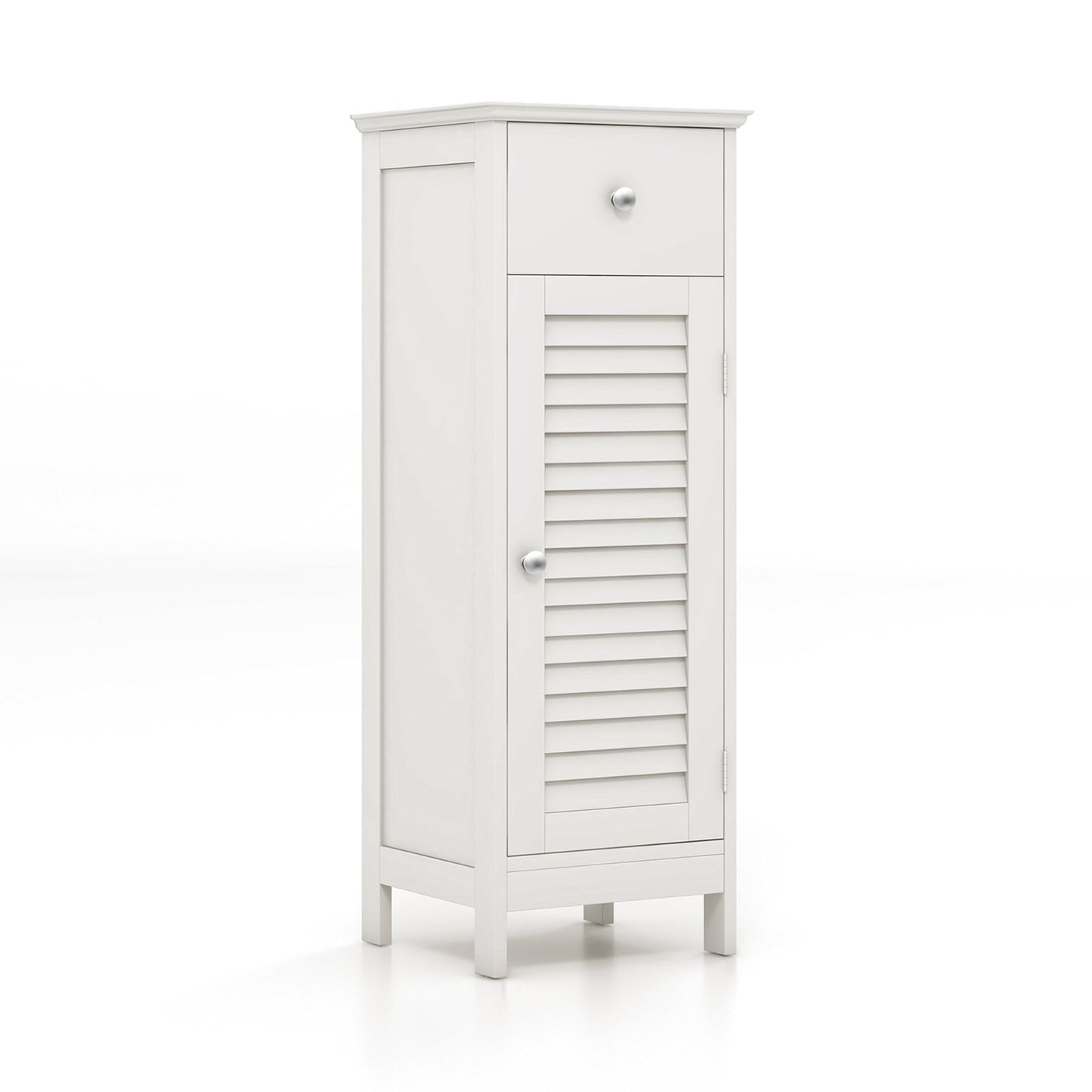 Woodern Bathroom Floor Storage Cabinet with Drawer and Shutter Door-Gray