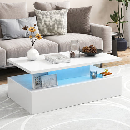Modern 2-tier High Glossy Table with Adjustable Light Colors for Living Room-Black
