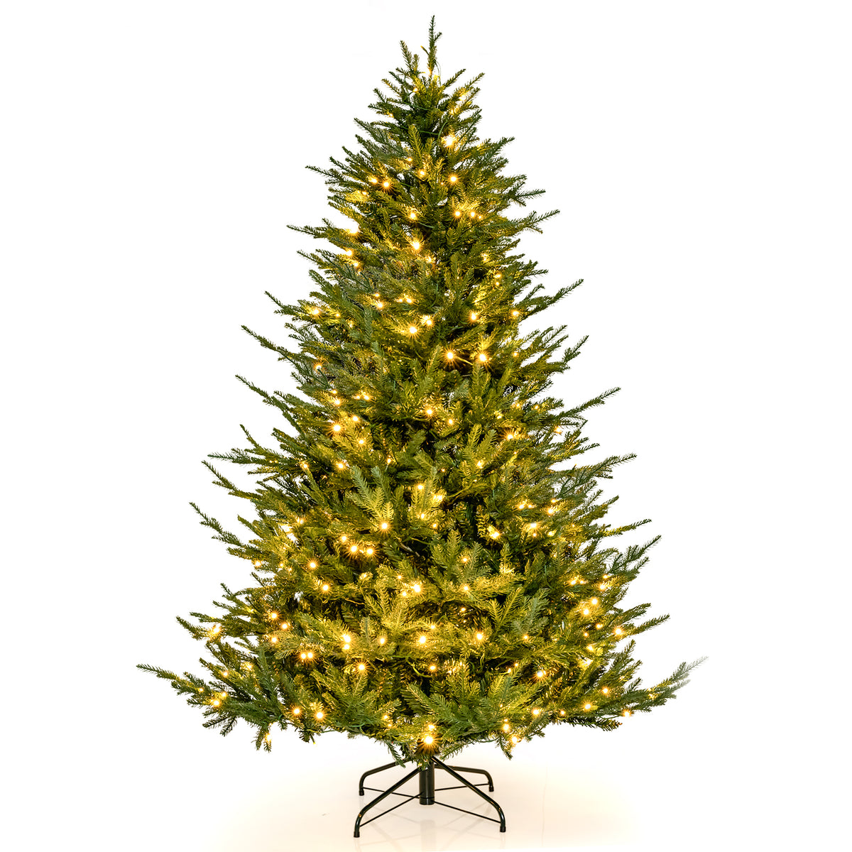 6ft pre-lit Christmas tree with 280 warm white LED lights and 8 lighting modes, decorated for holiday festive decor.