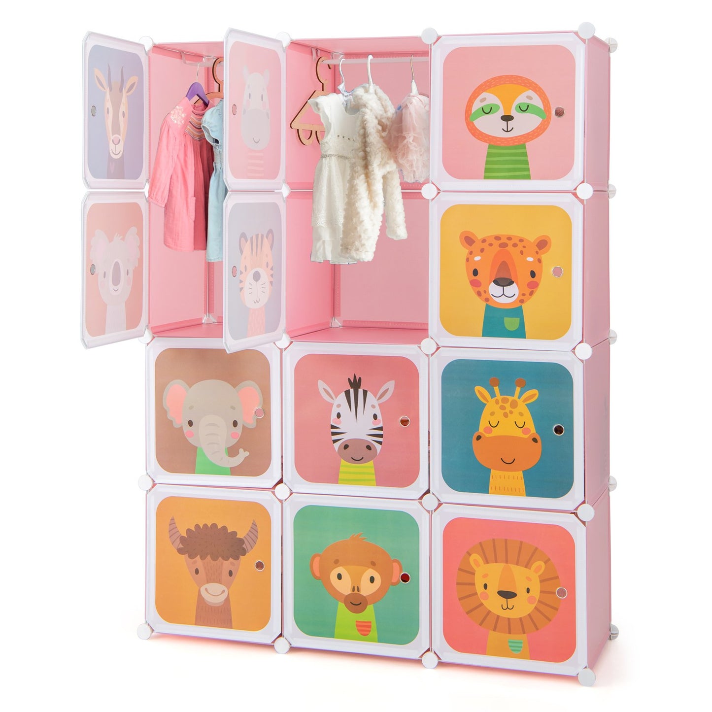12 Cube Kids Wardrobe Closet with Hanging Section and Doors-Blue