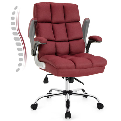 Adjustable Swivel Office Chair with High Back and Flip-up Arm for Home and Office-Red