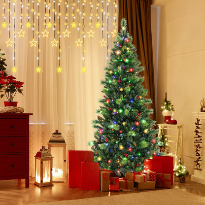 6/7/8 Feet Pre-Lit Artificial Christmas Tree with 300/400/500 LED Lights-6 ft