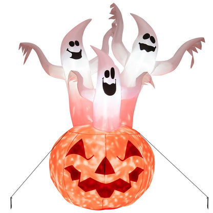 6 Feet Inflatable Halloween Ghosts with Pumpkin Decor and Rotating Lamp