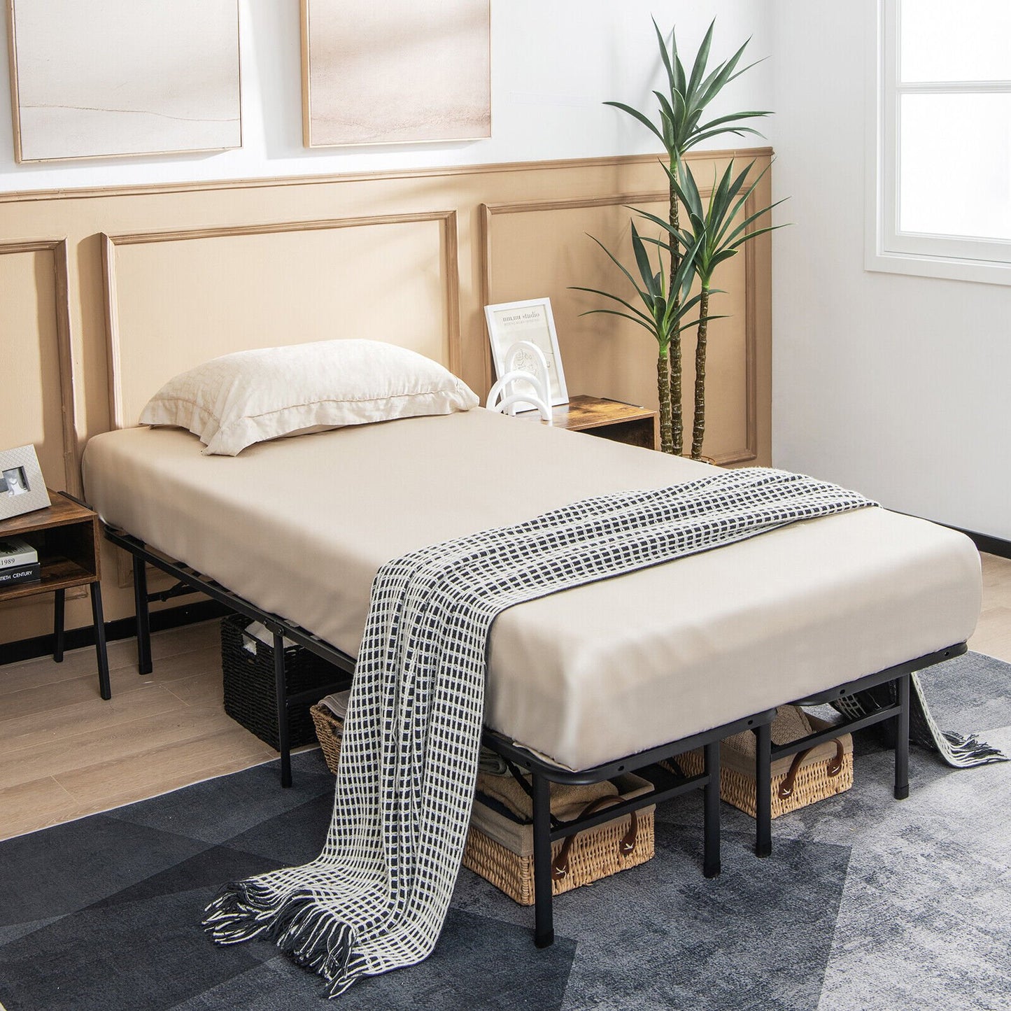Queen/King Size Folding Steel Platform Bed Frame for Kids and Adults-King Size