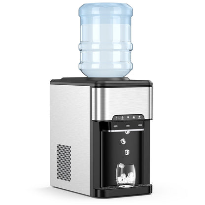 3-in-1 Water Cooler Dispenser with Built-in Ice Maker and 3 Temperature Settings-Silver