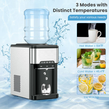 3-in-1 Water Cooler Dispenser with Built-in Ice Maker and 3 Temperature Settings-Silver