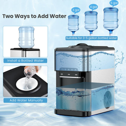 3-in-1 Water Cooler Dispenser with Built-in Ice Maker and 3 Temperature Settings-Silver