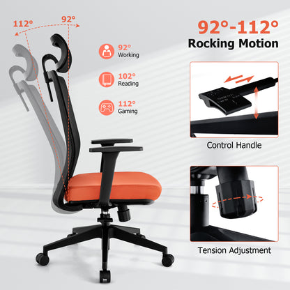 Ergonomic Office Chair with Lumbar Support and Adjustable Headrest-Black