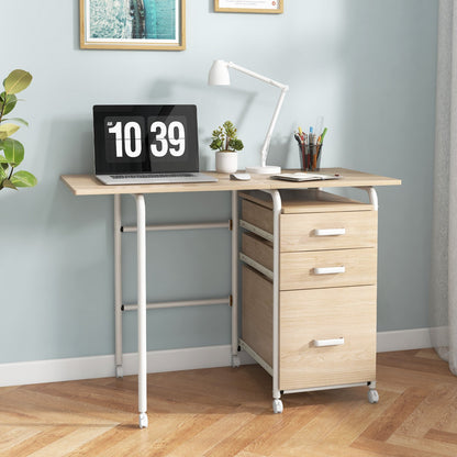 Folding Computer Laptop Desk Wheeled Home Office Furniture-Brown