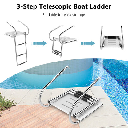3-Step Telescoping Boat Ladder with Fiberglass Platform and Handrails