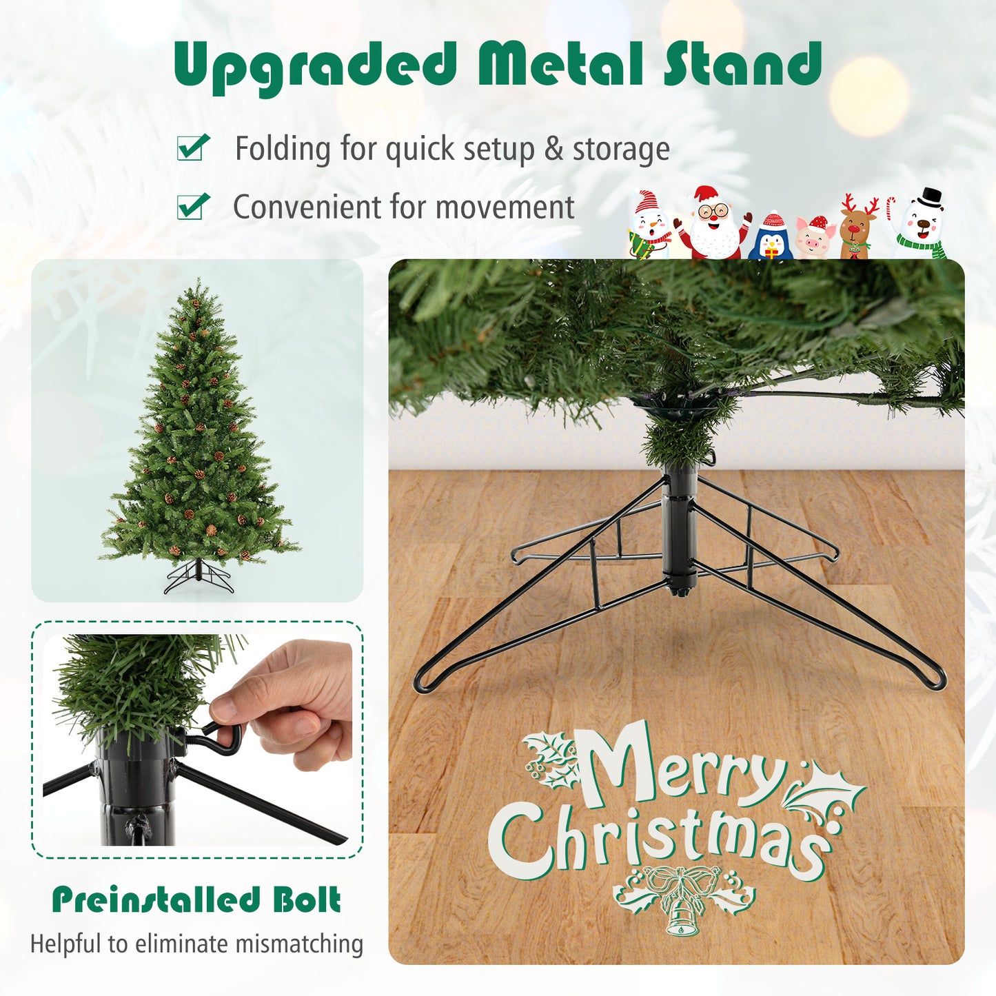 6/7 FT Artificial Christmas Tree with Pine Cones and Adjustable Brightness-6 ft