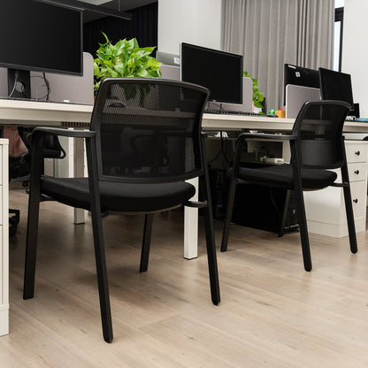 Set of 2 Stackable Reception Room Chairs with Padded Seat-Black