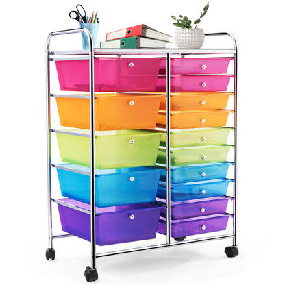 15 Drawers Rolling Storage Cart Organizer-Transparent Multicolor