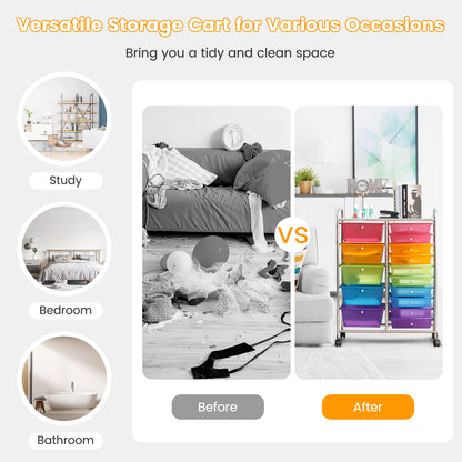 15 Drawers Rolling Storage Cart Organizer-Transparent Multicolor