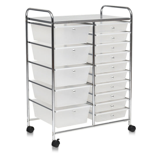 15-Drawer Utility Rolling Organizer Cart Multi-Use Storage-Clear
