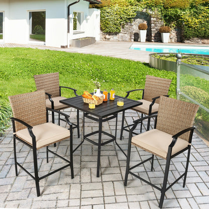 Patio Rattan Bar Stools Set of 4 with Soft Cushions