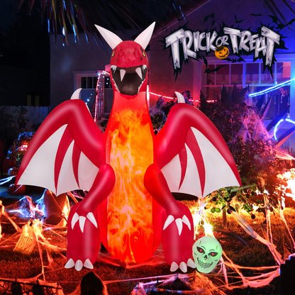 8-foot Halloween inflatable red dragon with wings and skull, holiday outdoor decor, by Wilsons Home Store