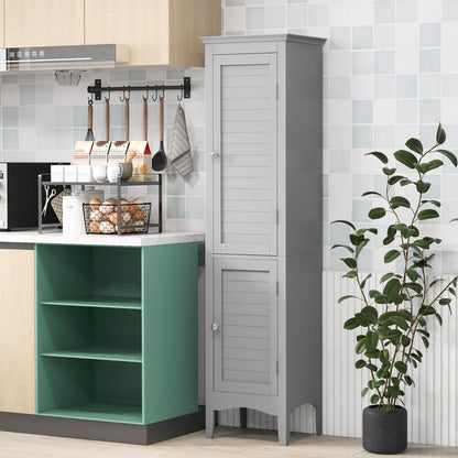 Tall Bathroom Floor Cabinet with Shutter Doors and Adjustable Shelf-Black