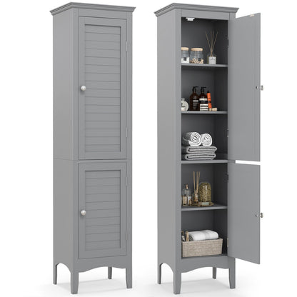 Tall Bathroom Floor Cabinet with Shutter Doors and Adjustable Shelf-Black