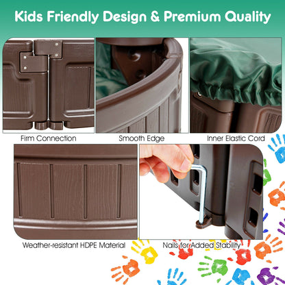 Sandbox with Built-in Corner Seat and Cover-Brown