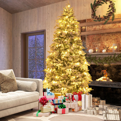 4.5/6/7 Feet Flocked Christmas Tree with Warm White LED Lights-7 ft