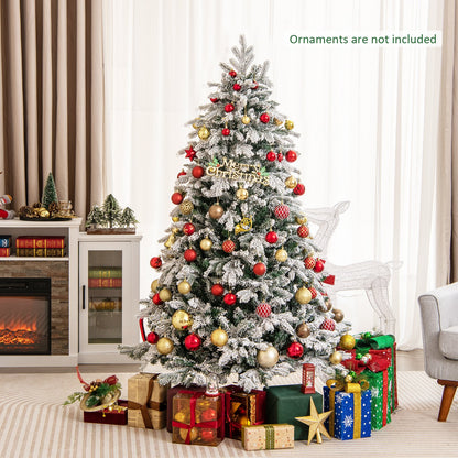 4.5/6/7 Feet Flocked Christmas Tree with Warm White LED Lights-7 ft