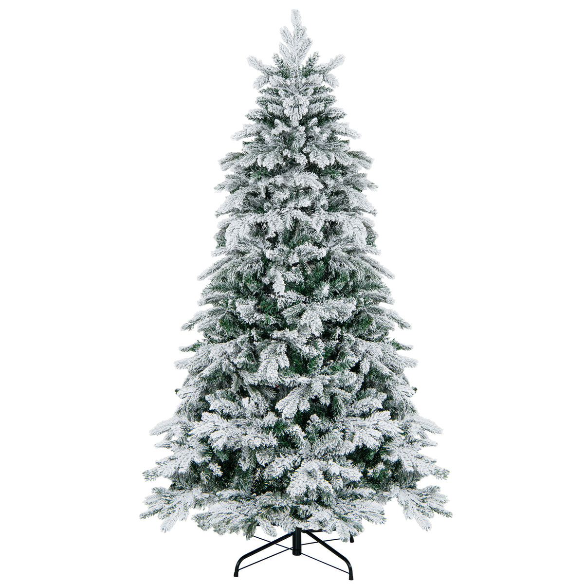 Flocked 6-foot Christmas tree with warm white LED lights, artificial holiday decor for festive Christmas celebrations.