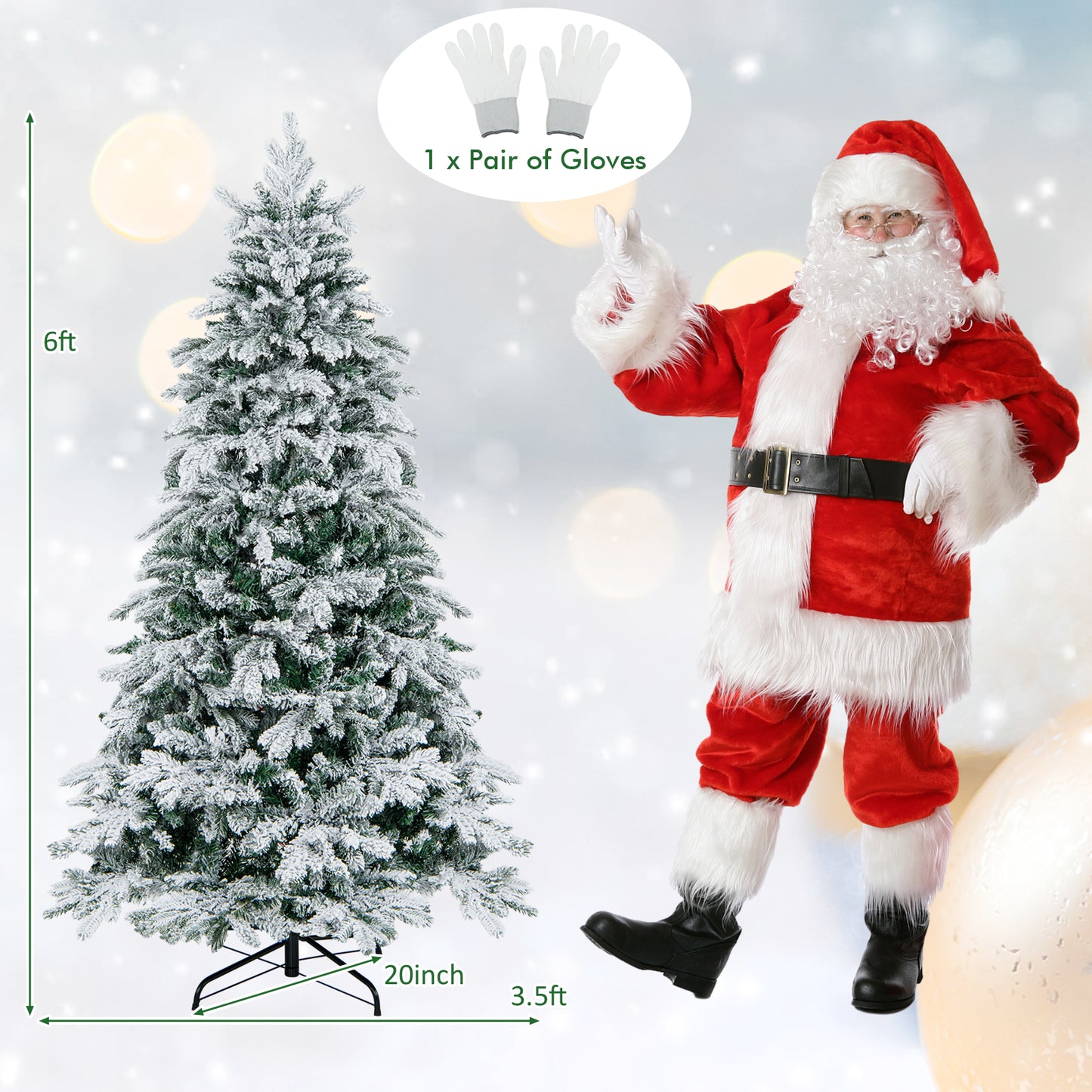 4.5/6/7 Feet Flocked Christmas Tree with Warm White LED Lights-6 ft