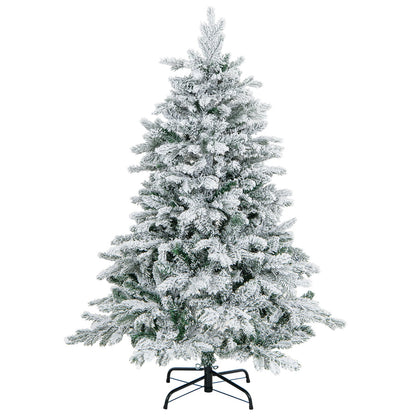 4.5/6/7 Feet Flocked Christmas Tree with Warm White LED Lights-7 ft