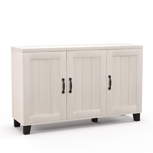3-Door Buffet Sideboard with Adjustable Shelves and Anti-Tipping Kits-White Wash