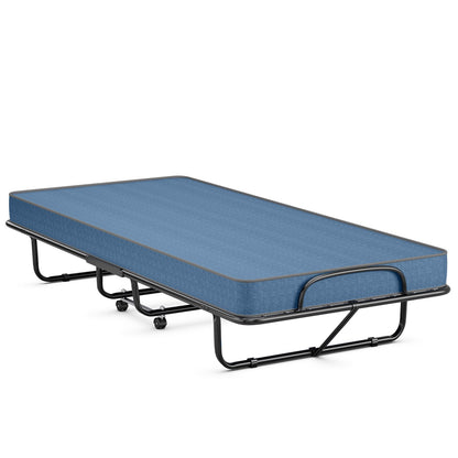 Rollaway Guest Bed with Sturdy Steel Frame and Memory Foam Mattress Made in Italy-Beige