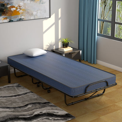 Rollaway Guest Bed with Sturdy Steel Frame and Memory Foam Mattress Made in Italy-Beige