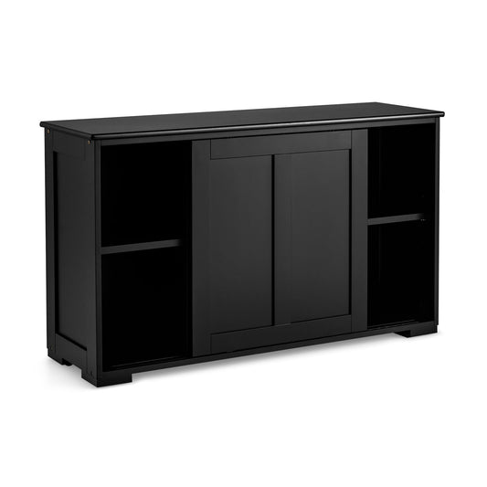 Kitchen Storage Cupboard Cabinet with Sliding Door-Black