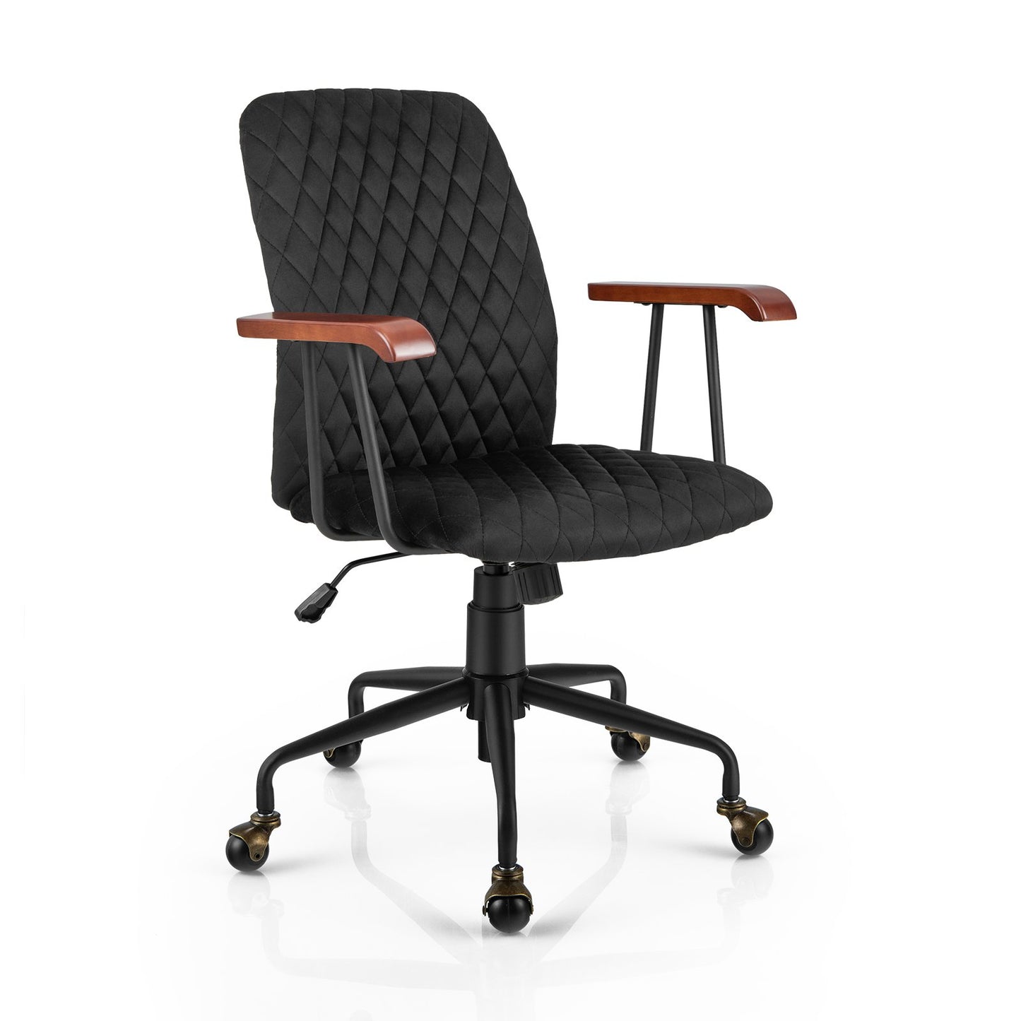 Velvet Home Office Chair with Wooden Armrest-Beige