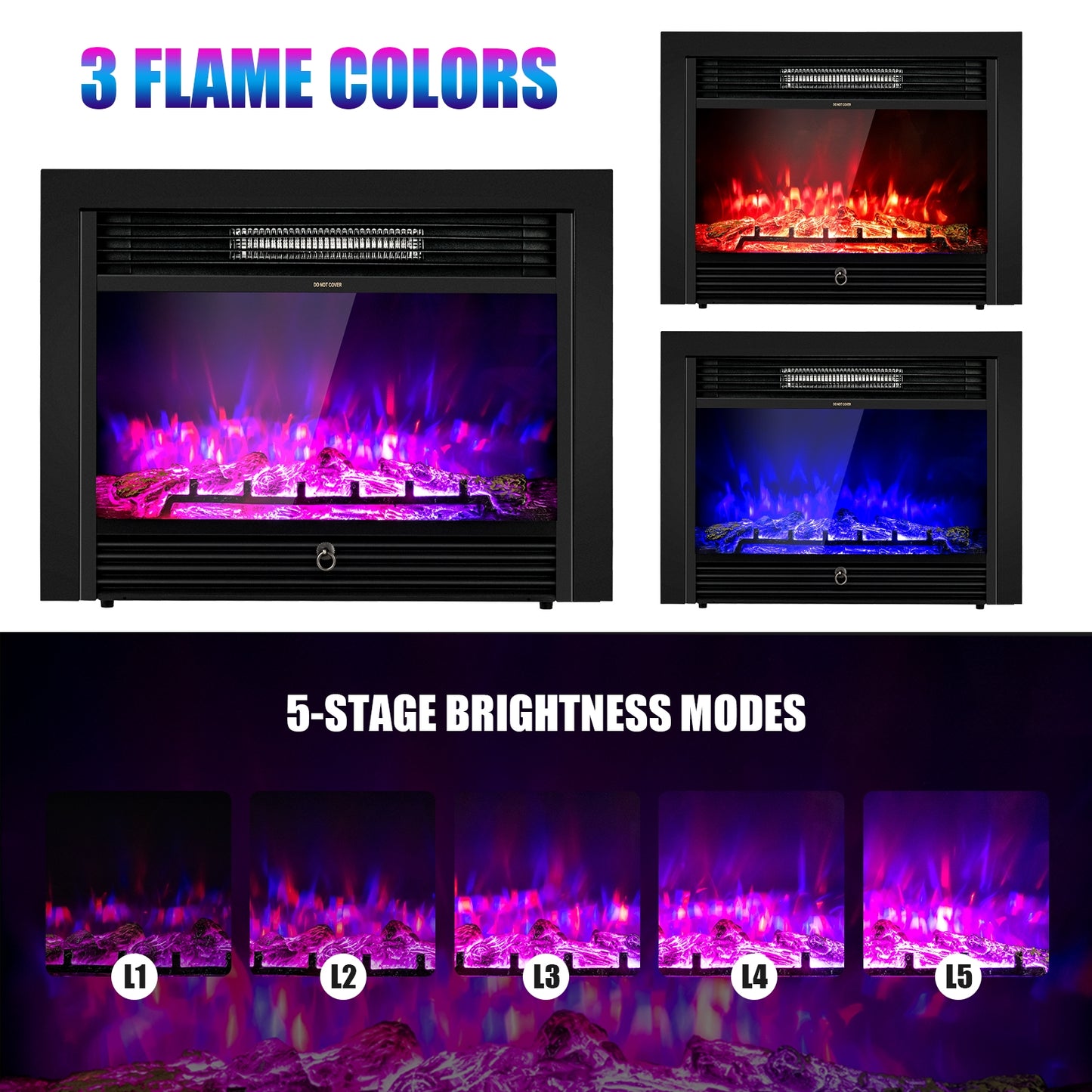 28.5 Inch Electric Fireplace Recessed with 3 Flame Colors