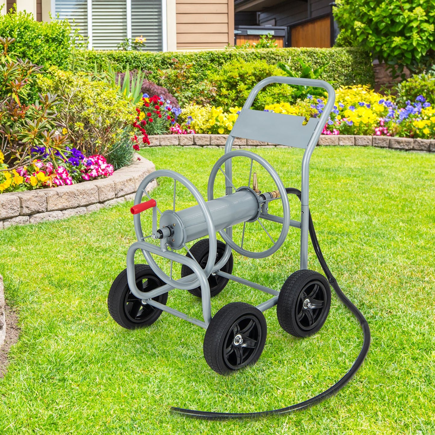 Garden Hose Reel Cart Holds 330 Feet of 3/4 Inch or 5/8 Inch Hose