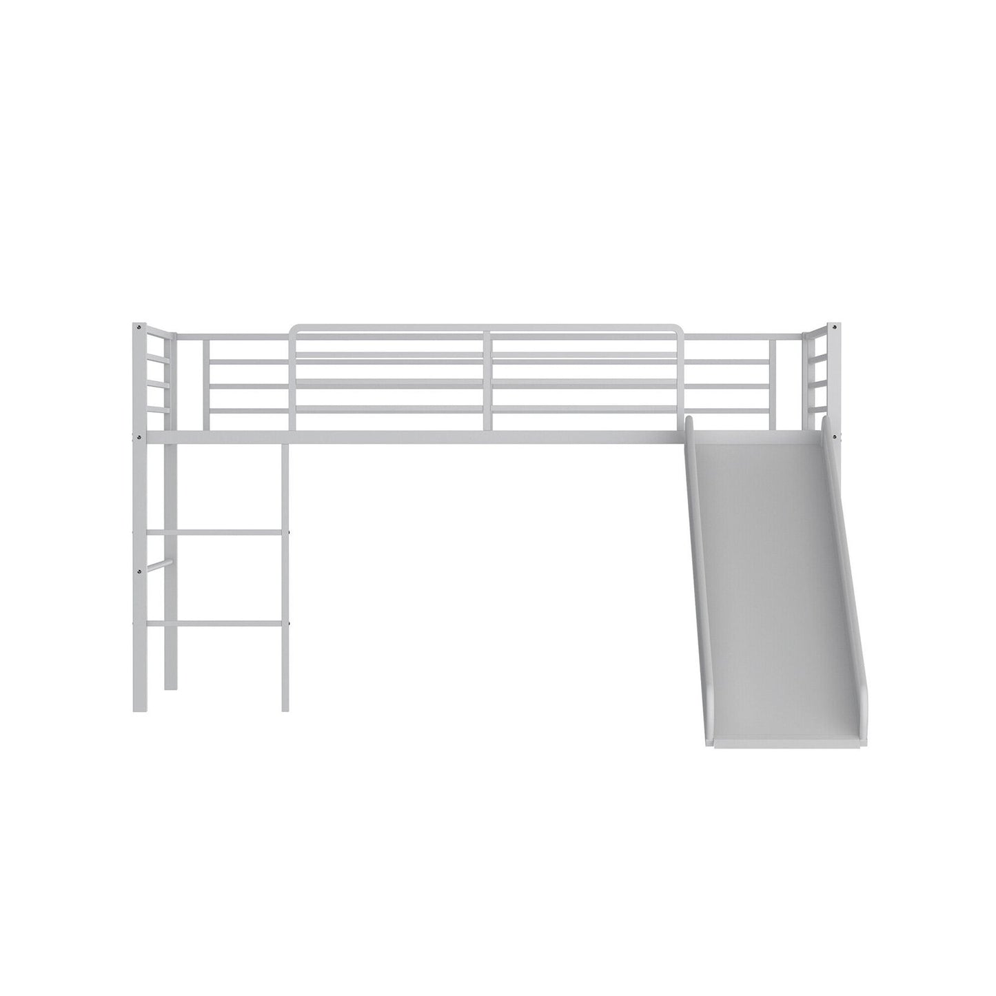 Twin Metal Loft Bed with Slide with Safety Guardrails and Built-in Ladder-Black
