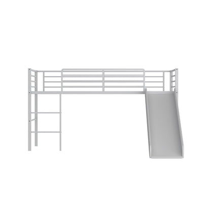 Twin Metal Loft Bed with Slide with Safety Guardrails and Built-in Ladder-Black
