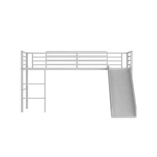 Twin Metal Loft Bed with Slide with Safety Guardrails and Built-in Ladder-Black
