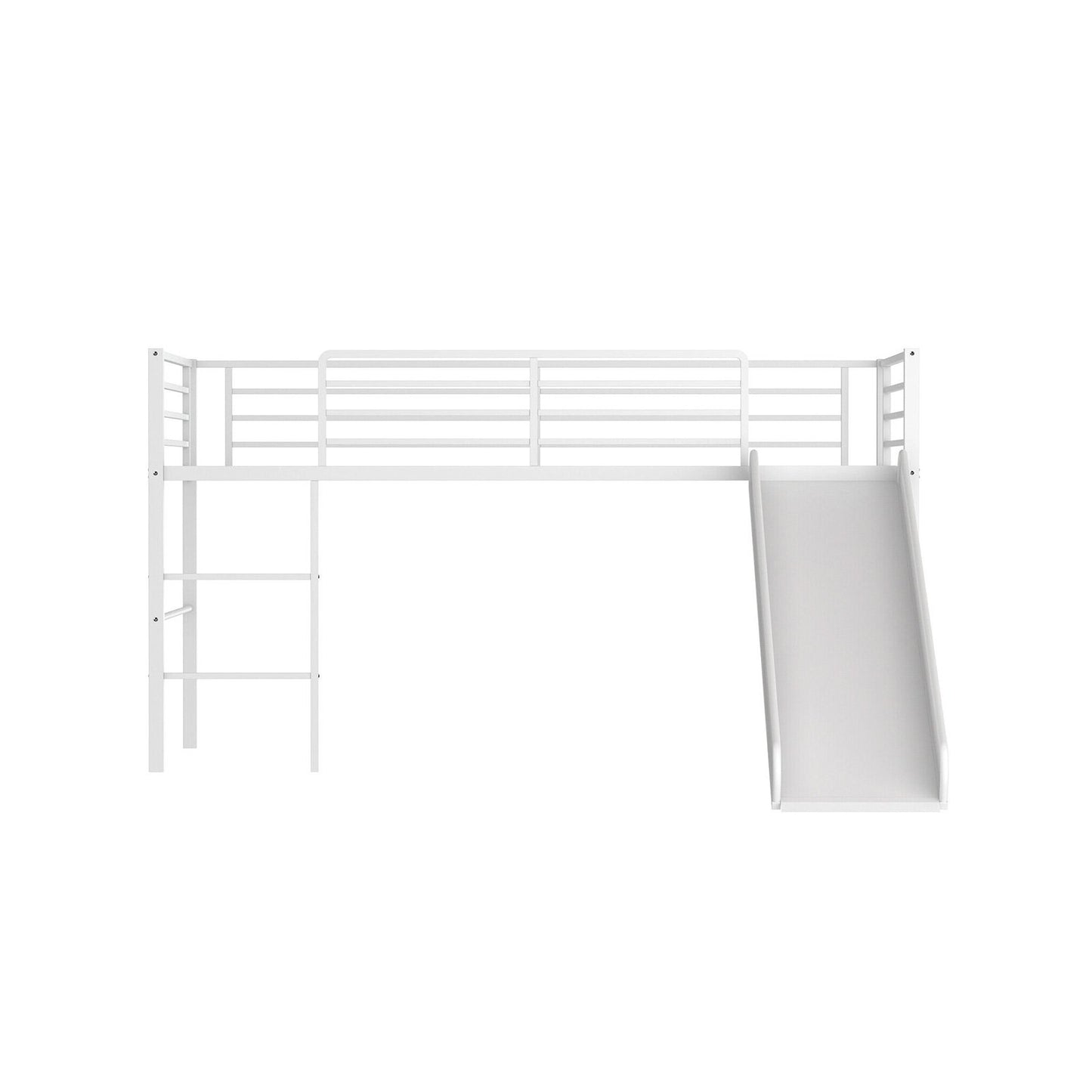 Twin Metal Loft Bed with Slide with Safety Guardrails and Built-in Ladder-Black