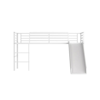 Twin Metal Loft Bed with Slide with Safety Guardrails and Built-in Ladder-Black