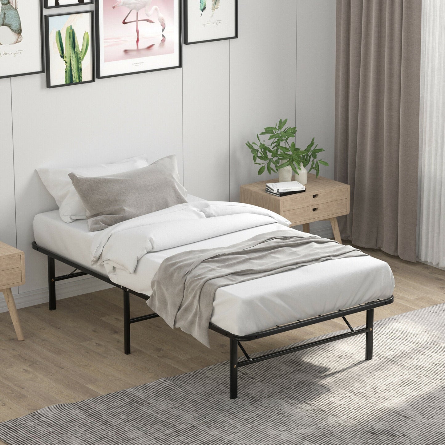Twin/Full/Queen Size Foldable Metal Platform Bed with Tool-Free Assembly-Twin size