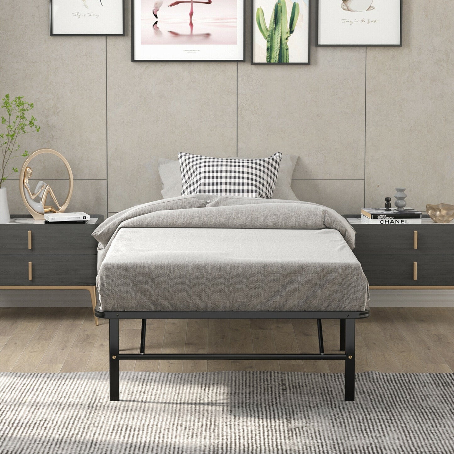 Twin/Full/Queen Size Foldable Metal Platform Bed with Tool-Free Assembly-Twin size