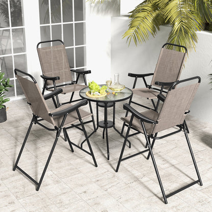 Patio Folding Bar Stool Set of 4 with Metal Frame and Footrest-Blue