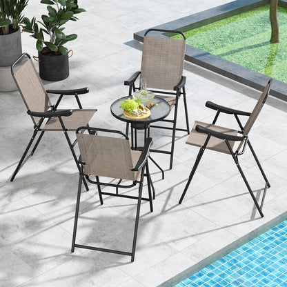 Patio Folding Bar Stool Set of 4 with Metal Frame and Footrest-Blue