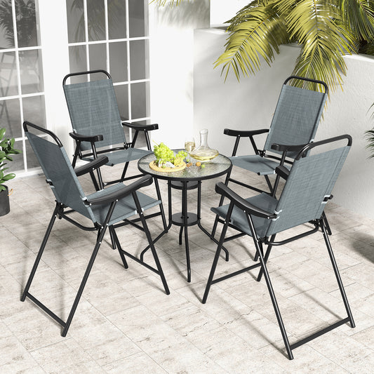 Patio Folding Bar Stool Set of 4 with Metal Frame and Footrest-Blue