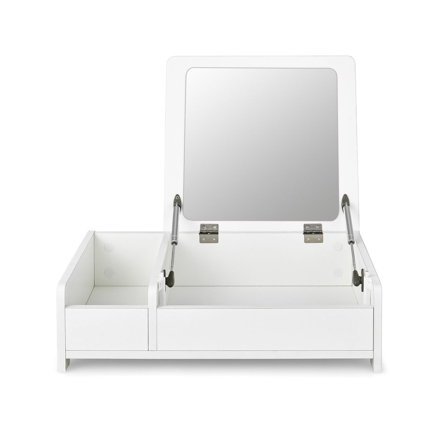 Compact Bay Window Makeup Dressing Table with Flip-Top Mirror-White