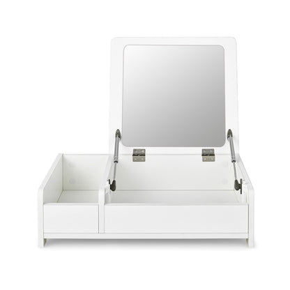 Compact Bay Window Makeup Dressing Table with Flip-Top Mirror-Black
